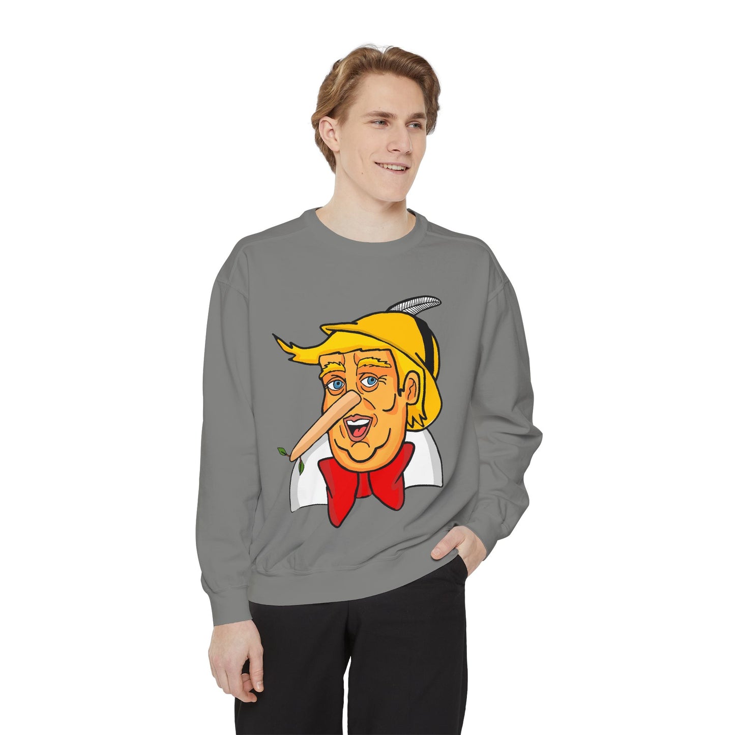 Pinocchio Trump Face Sweatshirt — 'Fixing the Planet' Earth Graphic Pullover