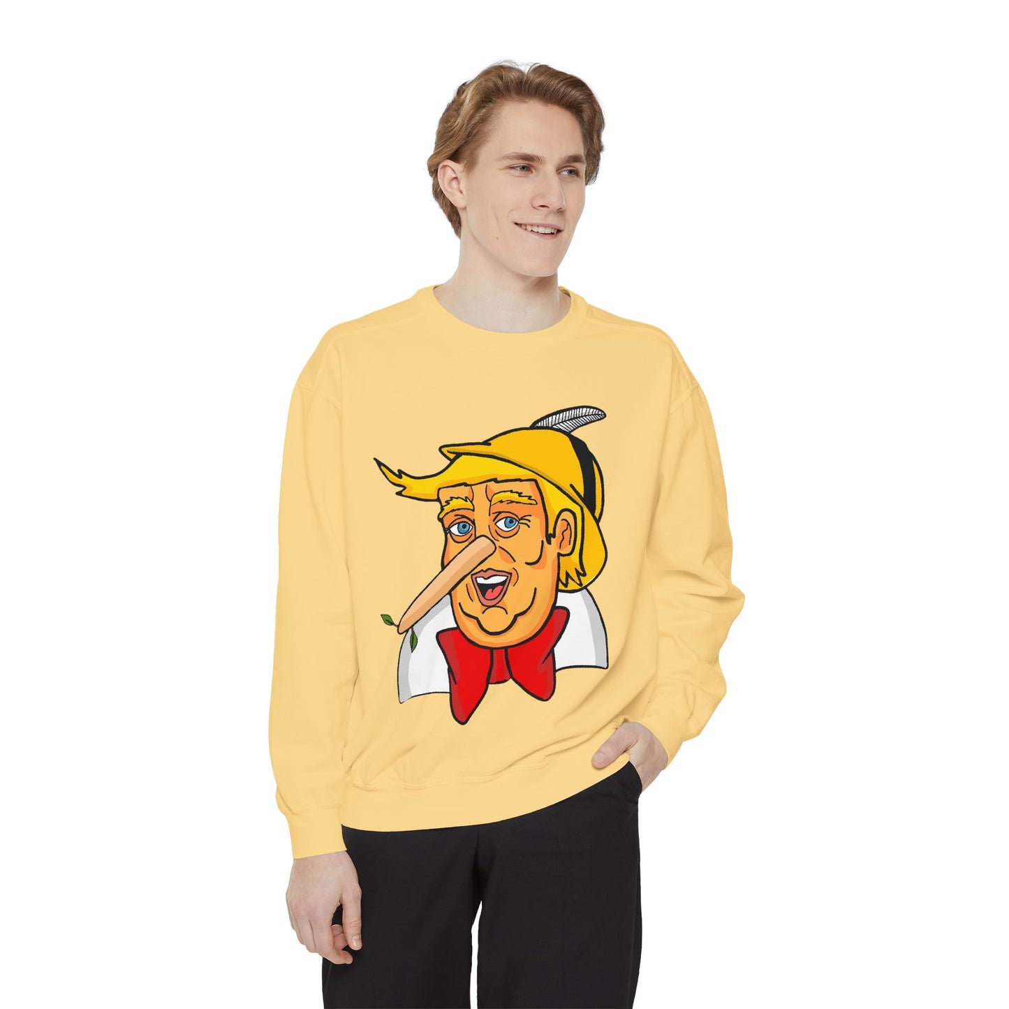 Pinocchio Trump Face Sweatshirt — 'Fixing the Planet' Earth Graphic Pullover