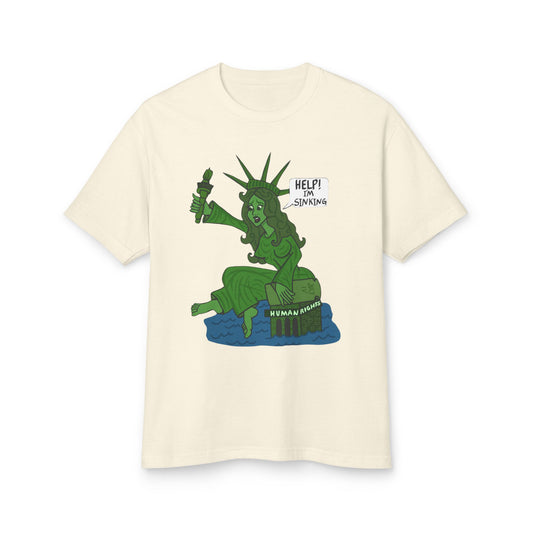 Statue of Liberty Sinking T-Shirt — "Help!  Tee with Earth Back Graphic