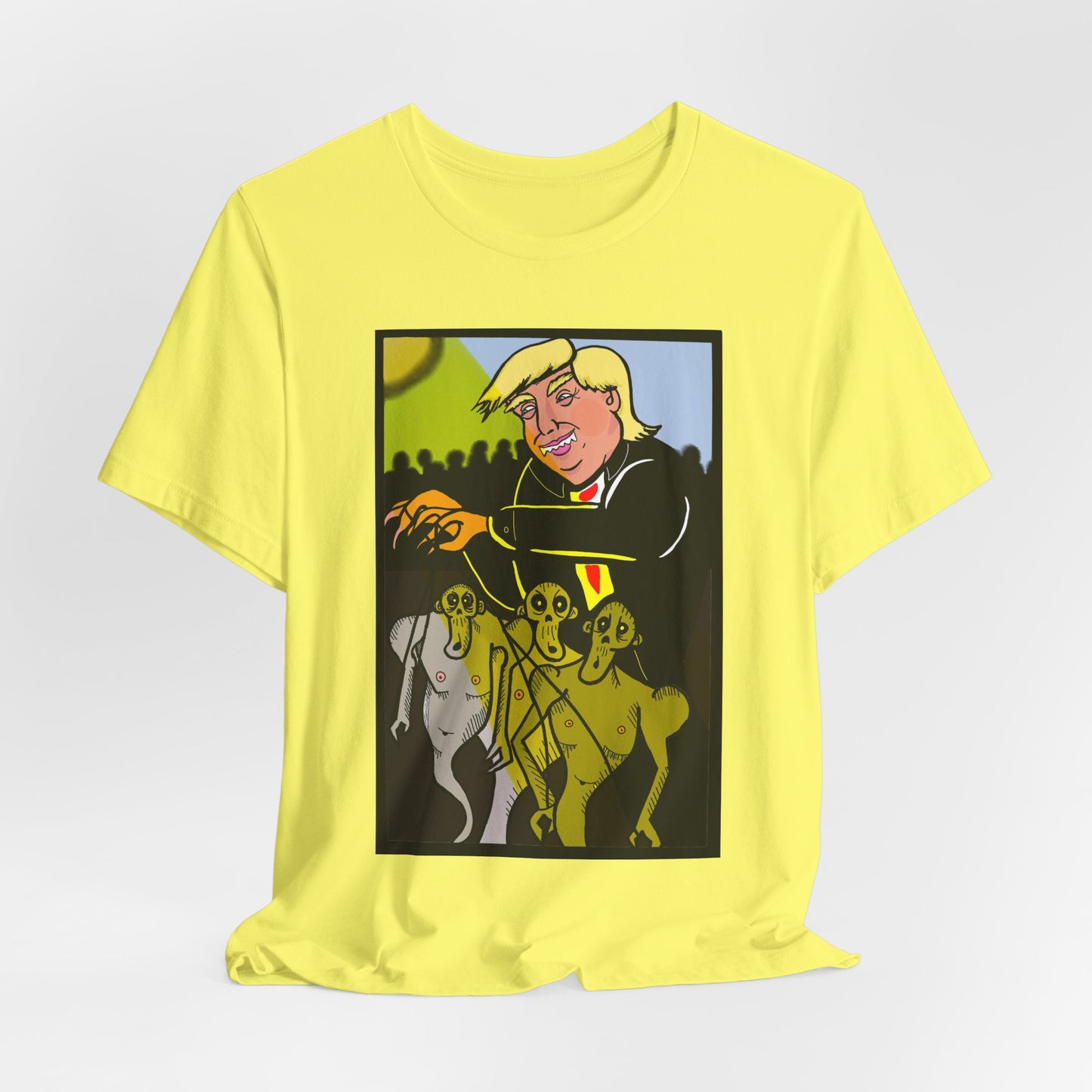 Political Satire T‑Shirt — 'Wisdom Brings' Back Print with Puppetmaster Design