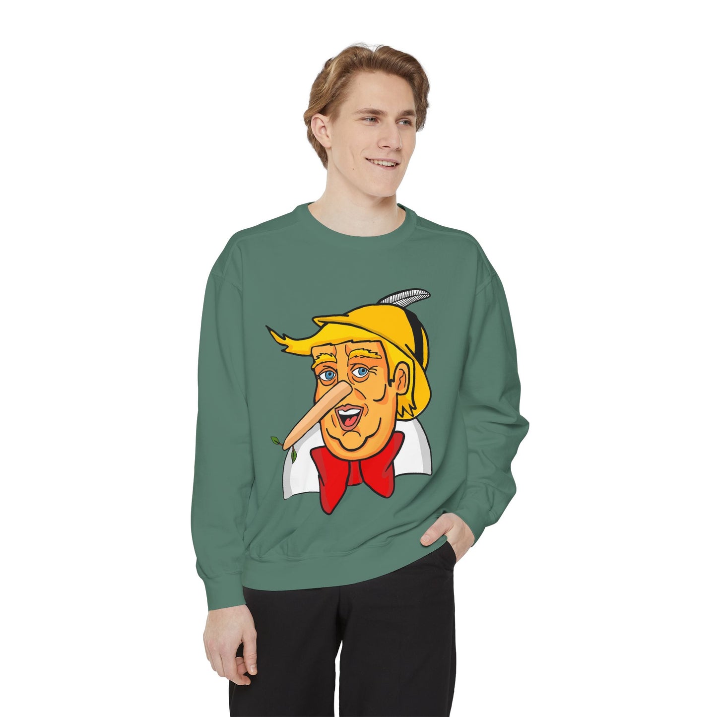 Pinocchio Trump Face Sweatshirt — 'Fixing the Planet' Earth Graphic Pullover