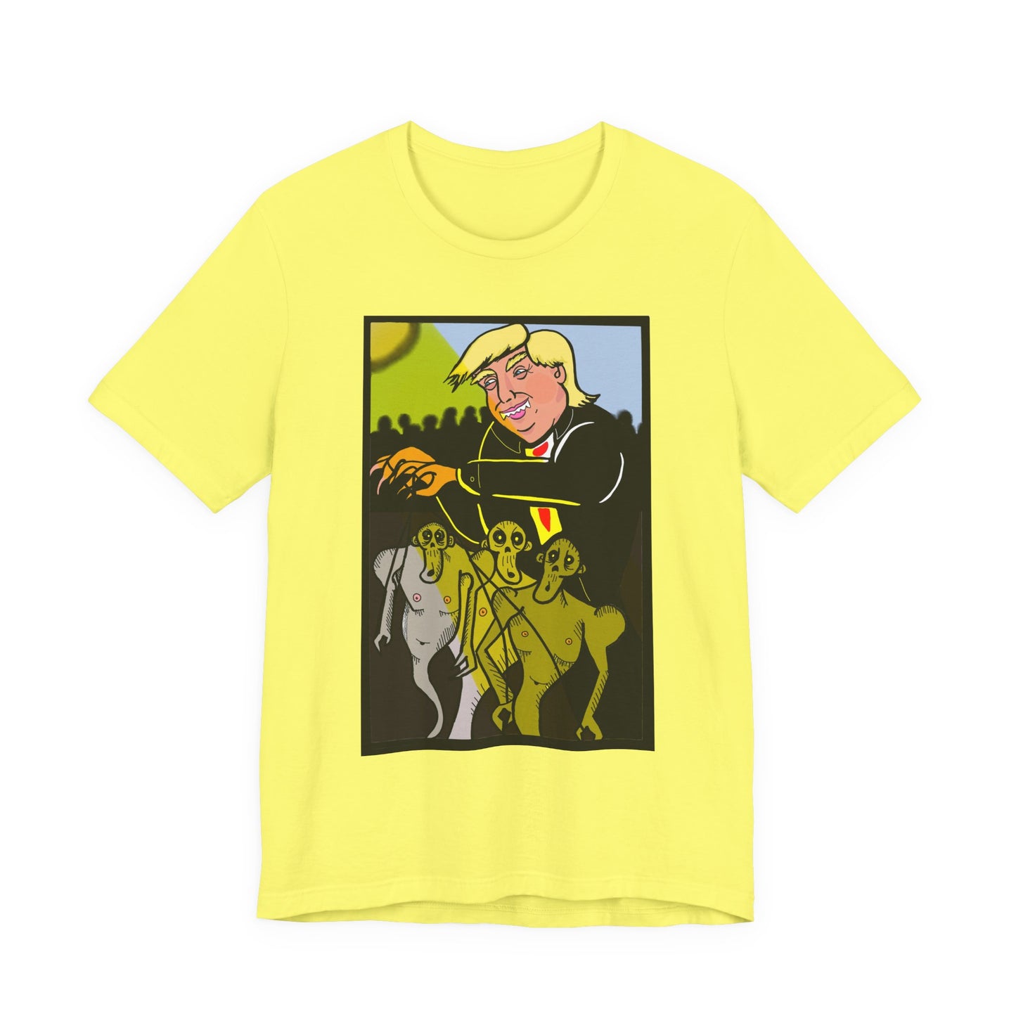 Political Satire T‑Shirt — 'Wisdom Brings' Back Print with Puppetmaster Design