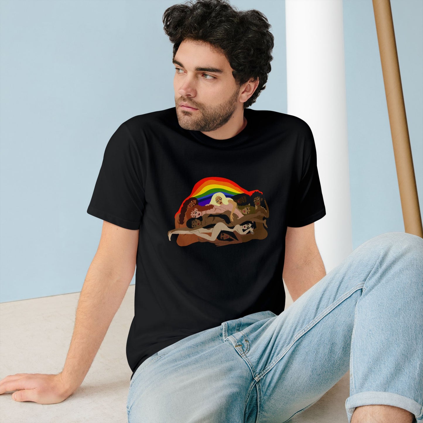 Organic Staple T-Shirt — Earth Love Graphic Tee with Rainbow & 'We're In It' Back Print