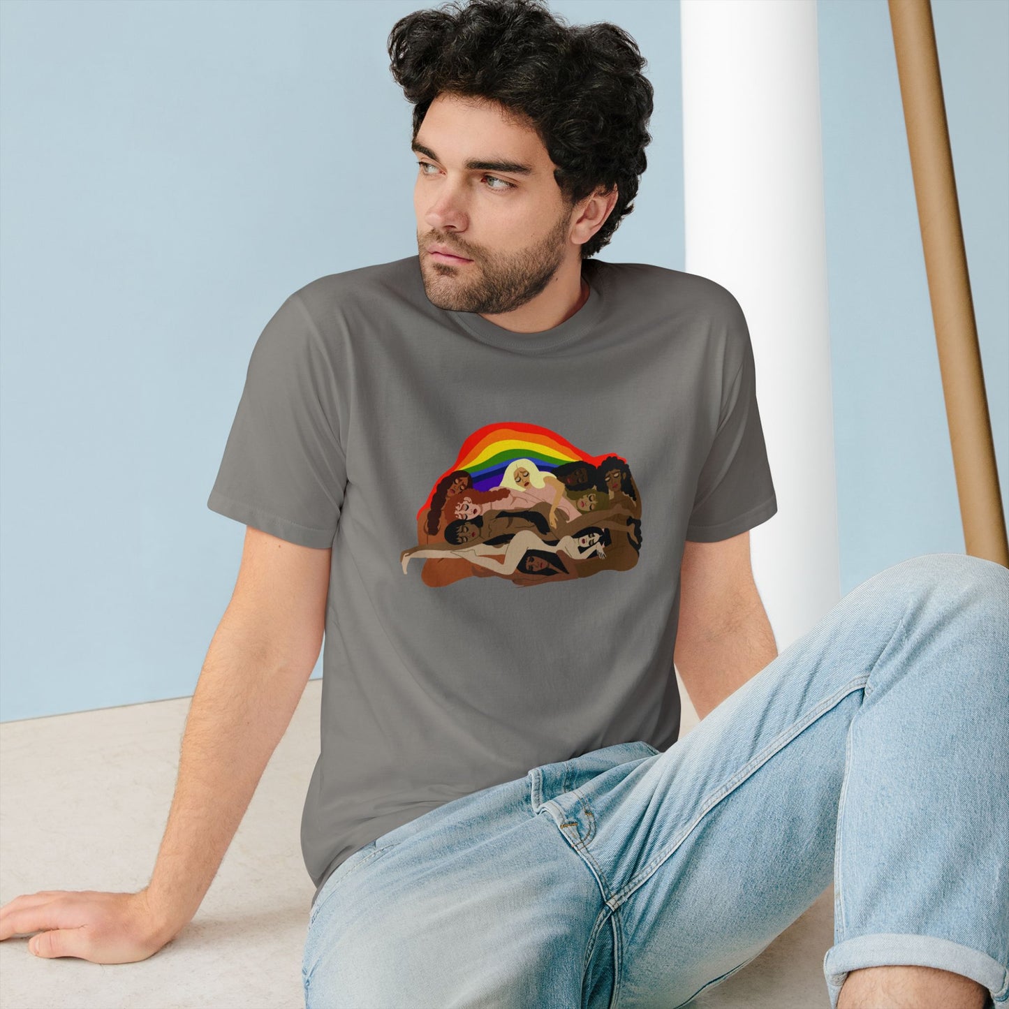 Organic Staple T-Shirt — Earth Love Graphic Tee with Rainbow & 'We're In It' Back Print