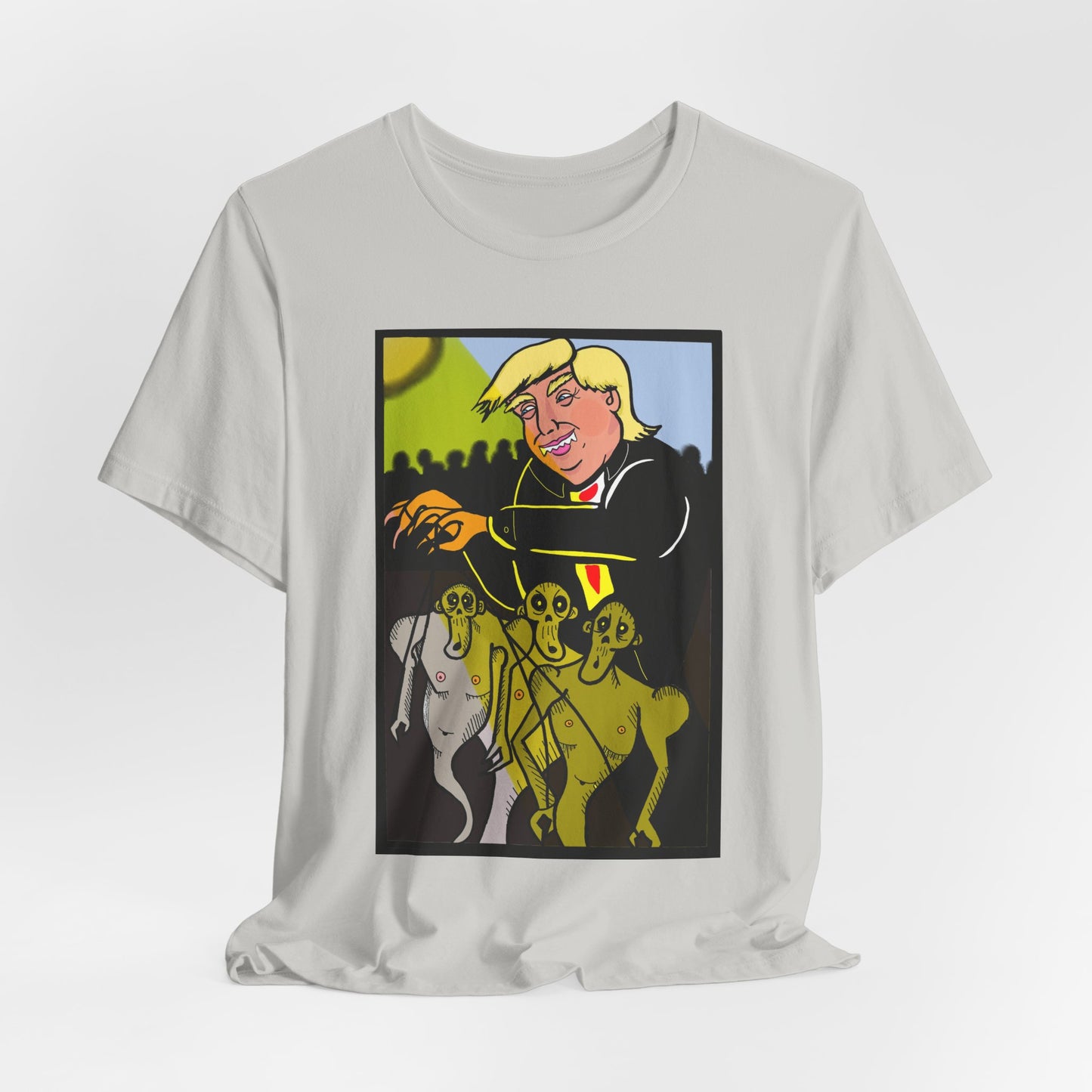 Political Satire T‑Shirt — 'Wisdom Brings' Back Print with Puppetmaster Design