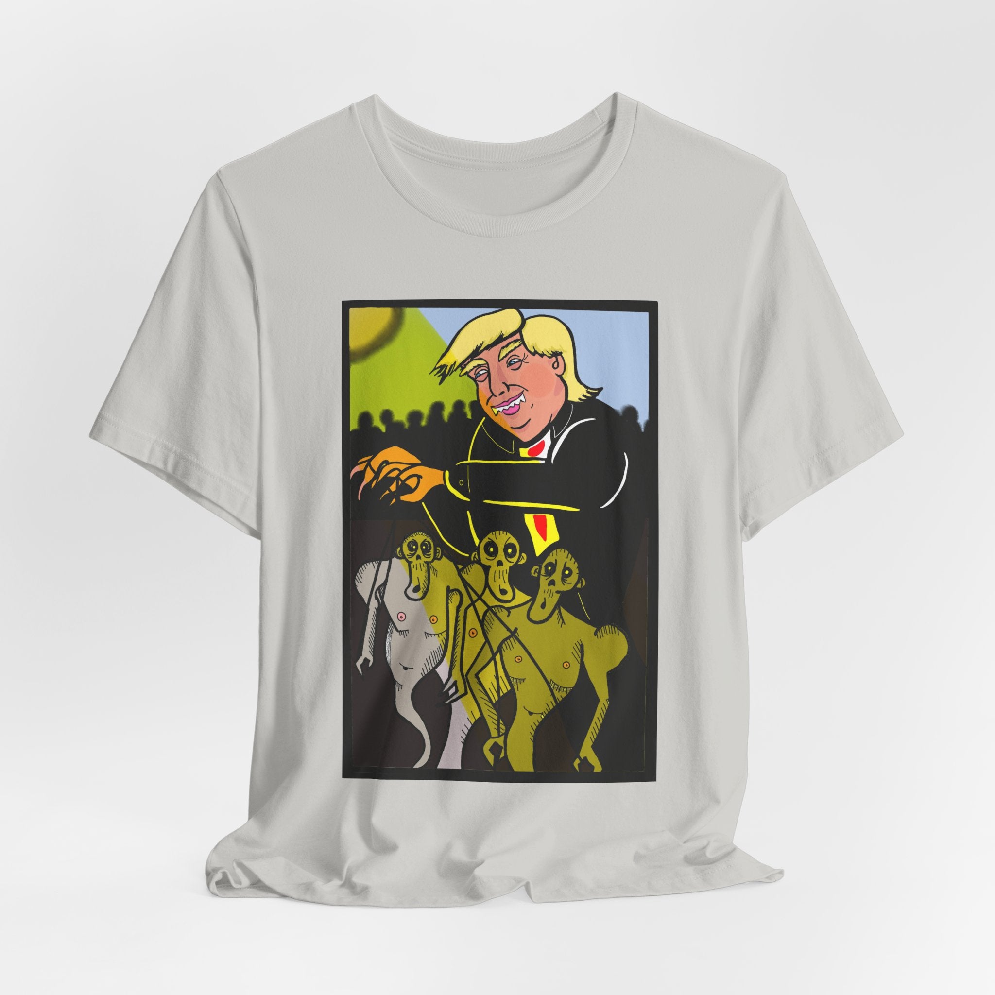 Political Satire T‑Shirt — 'Wisdom Brings' Back Print with Puppetmaster Design