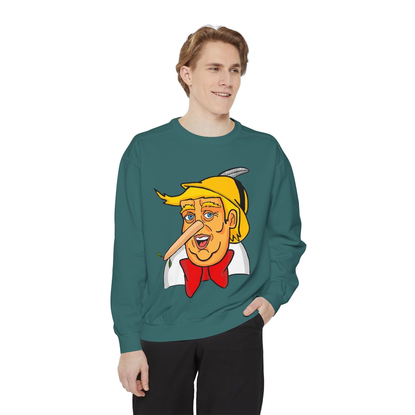 Pinocchio Trump Face Sweatshirt — 'Fixing the Planet' Earth Graphic Pullover
