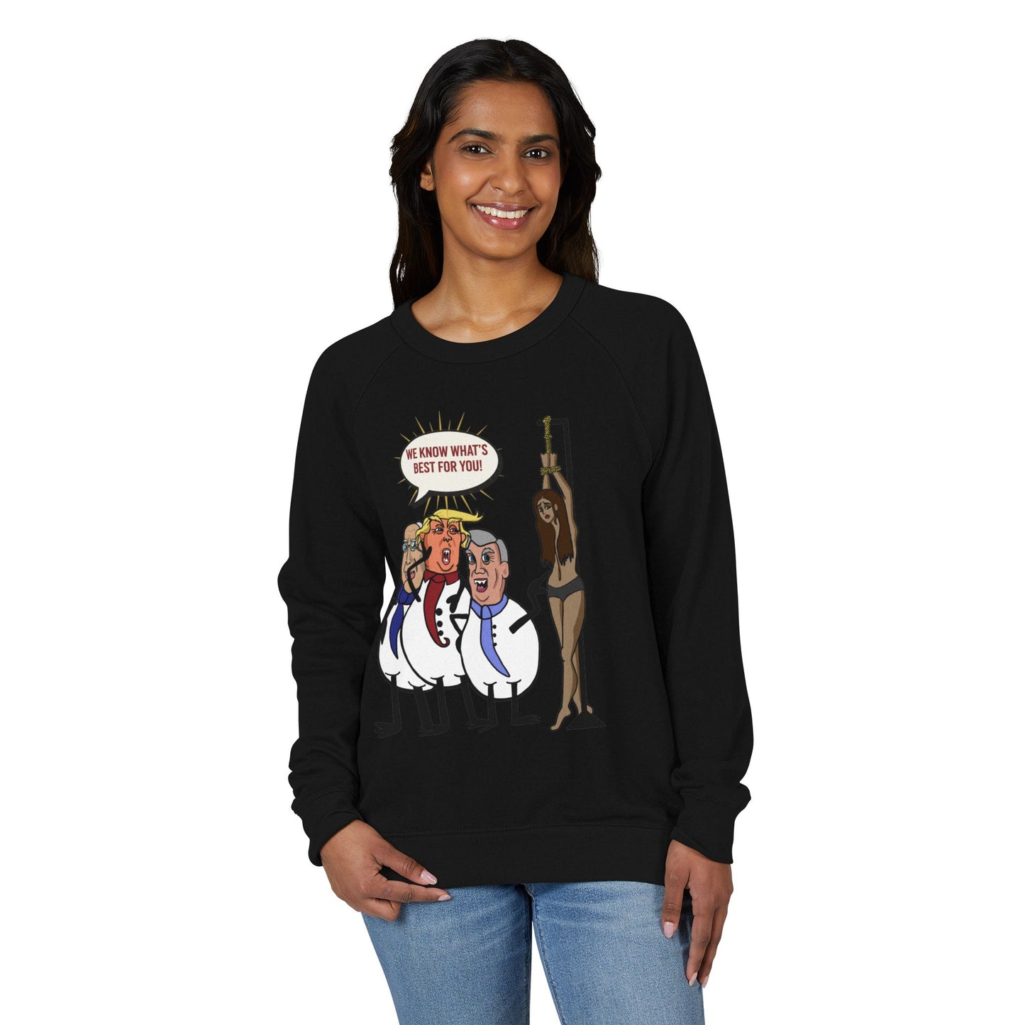 Political Satire Crewneck Sweatshirt — "We Know What’s Best For You" Cartoon
