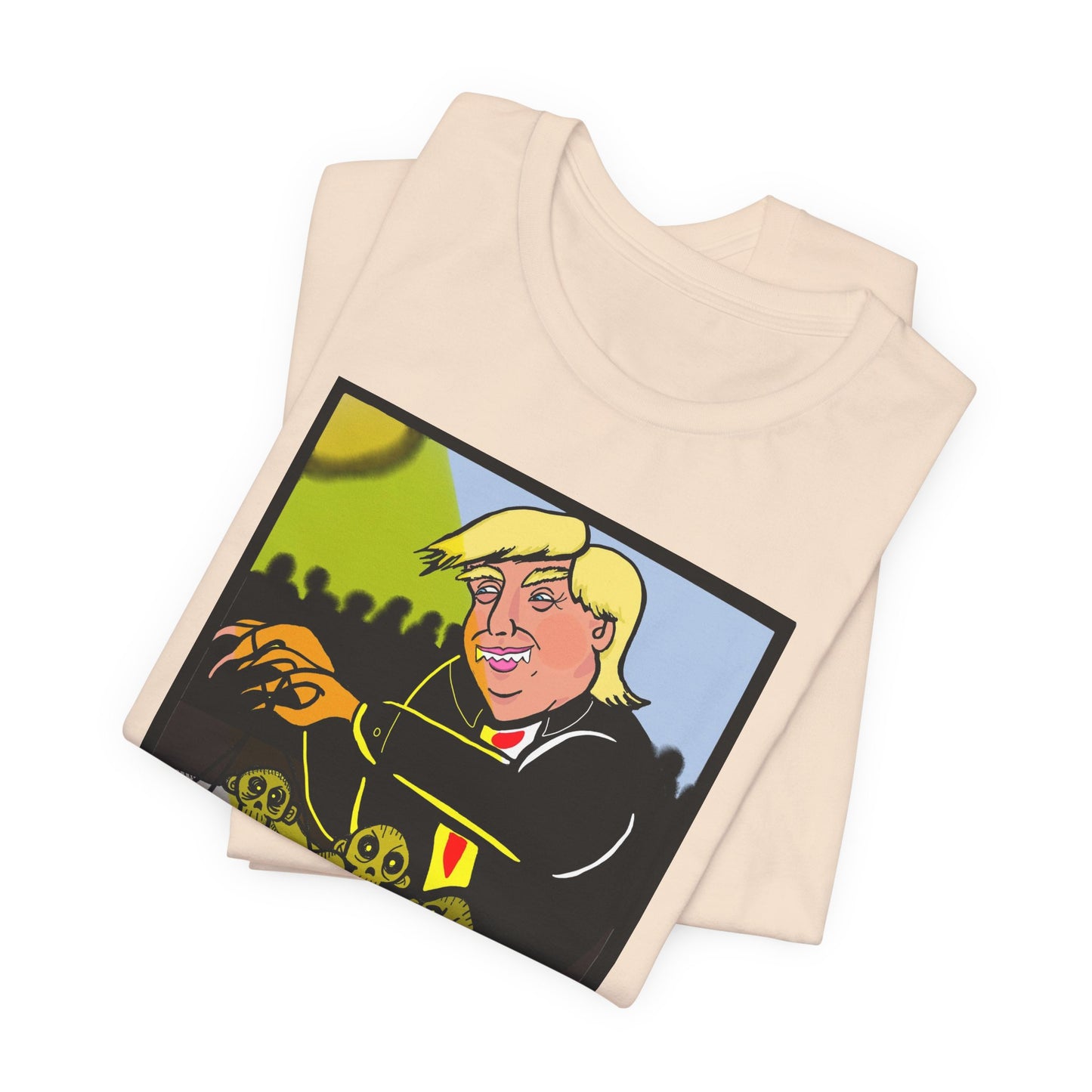 Political Satire T‑Shirt — 'Wisdom Brings' Back Print with Puppetmaster Design