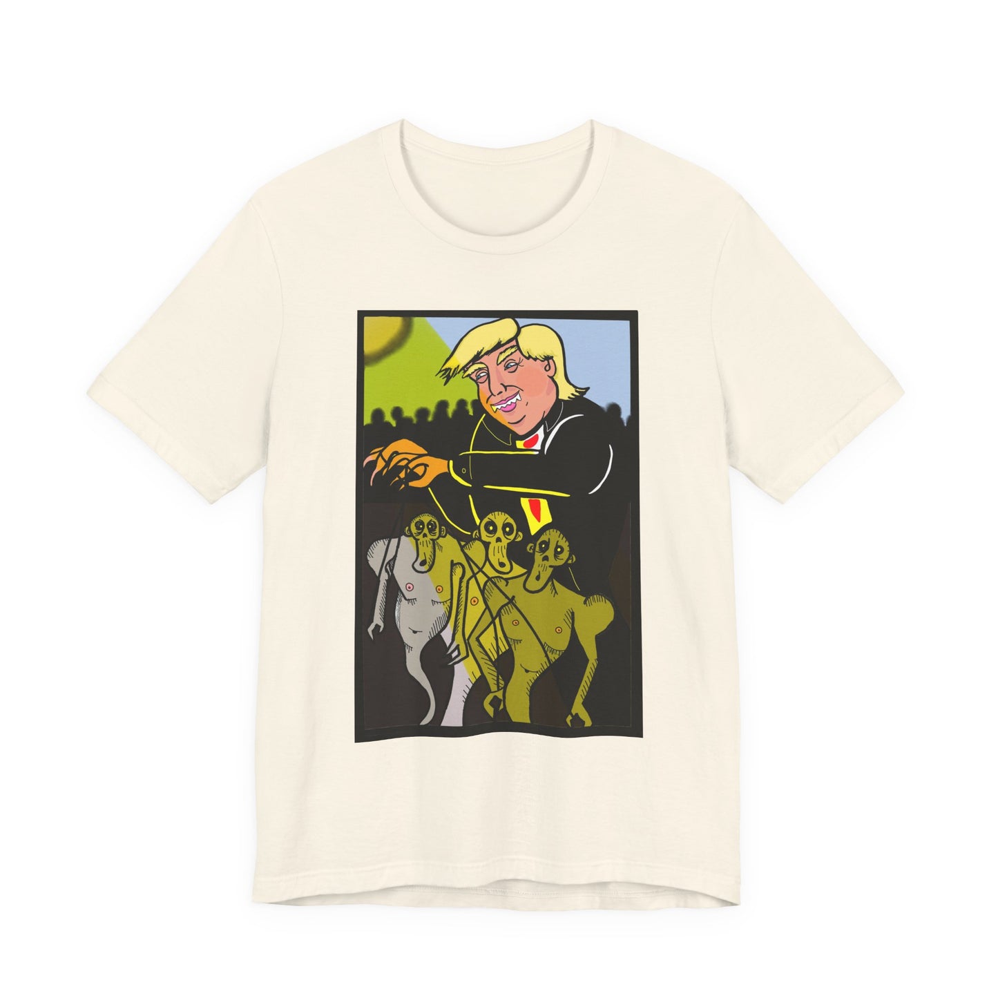 Political Satire T‑Shirt — 'Wisdom Brings' Back Print with Puppetmaster Design