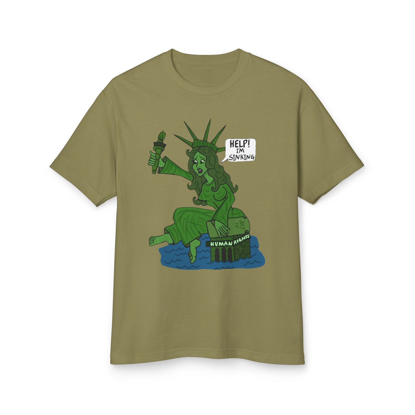 Statue of Liberty Sinking T-Shirt — "Help!  Tee with Earth Back Graphic