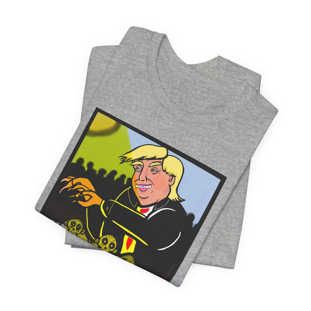 Political Satire T‑Shirt — 'Wisdom Brings' Back Print with Puppetmaster Design