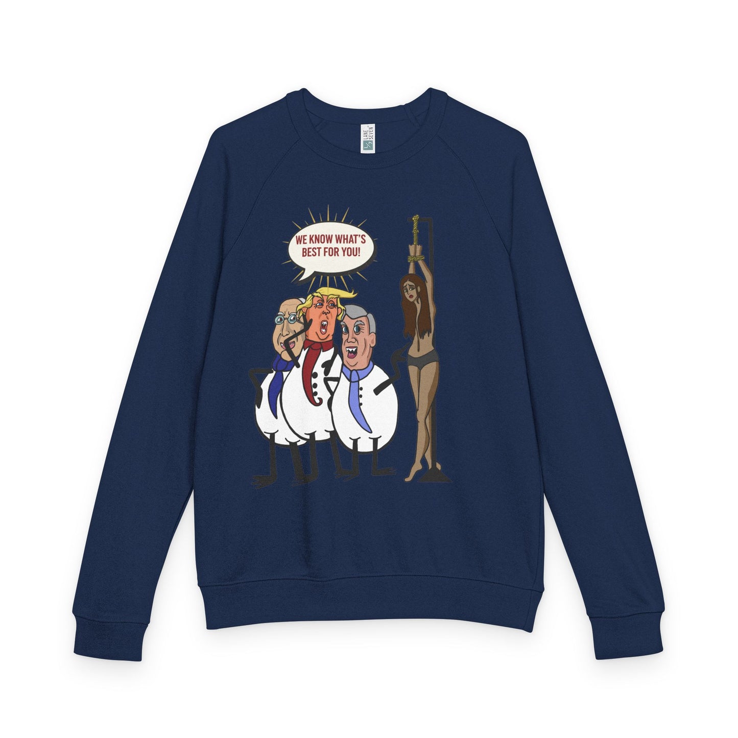 Political Satire Crewneck Sweatshirt — "We Know What’s Best For You" Cartoon