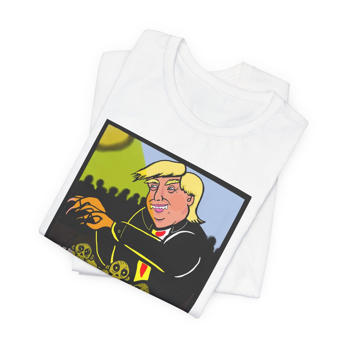 Political Satire T‑Shirt — 'Wisdom Brings' Back Print with Puppetmaster Design