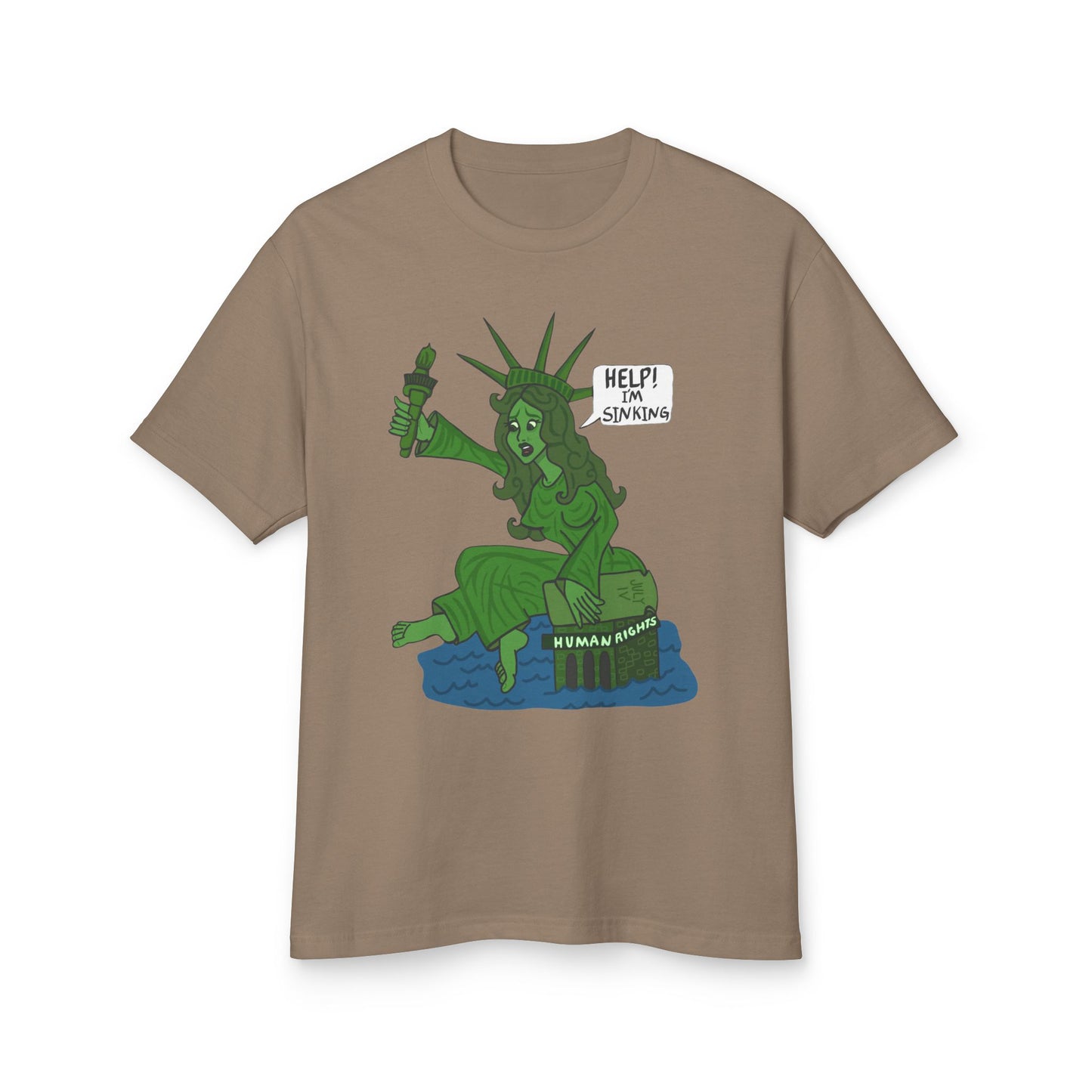 Statue of Liberty Sinking T-Shirt — "Help!  Tee with Earth Back Graphic