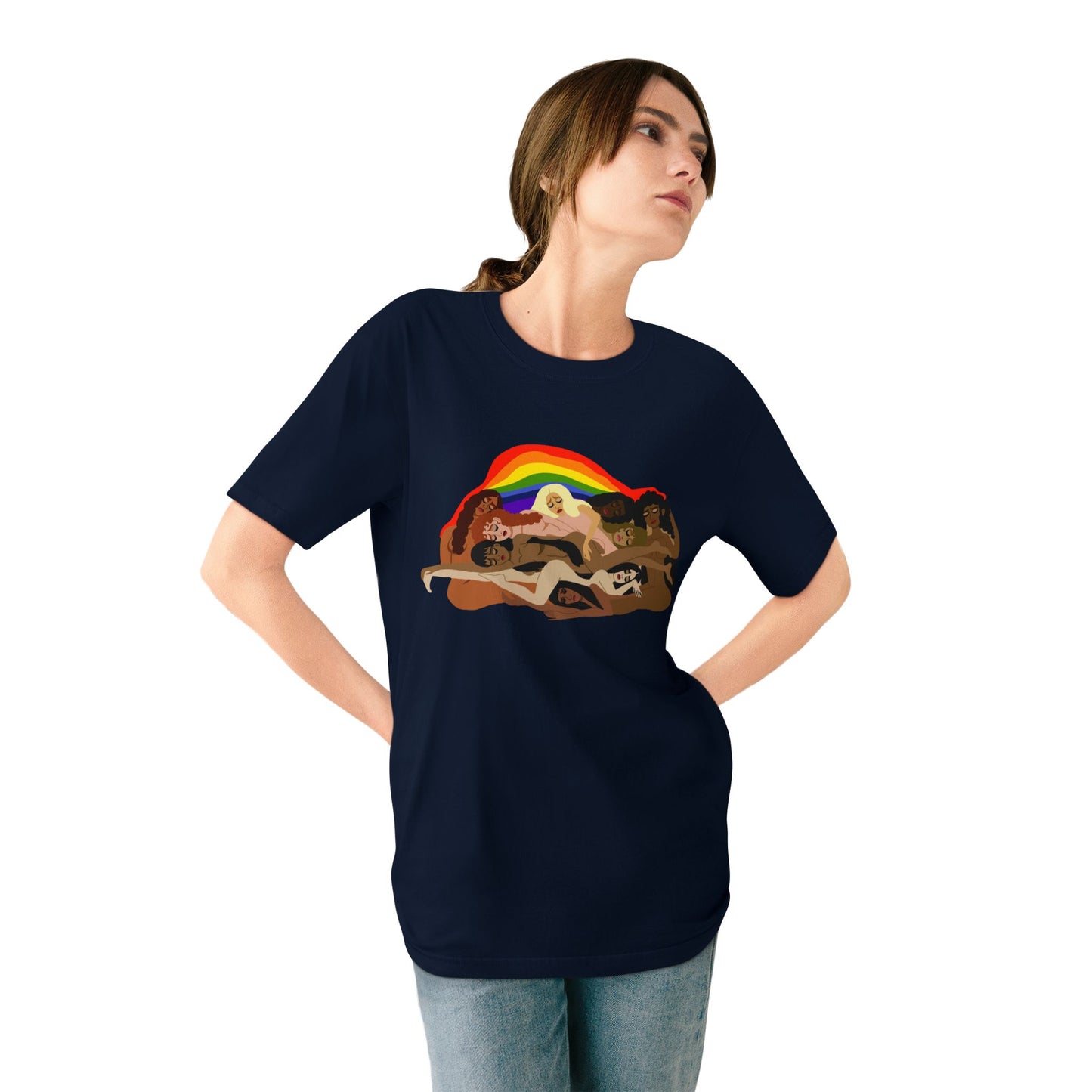 Organic Staple T-Shirt — Earth Love Graphic Tee with Rainbow & 'We're In It' Back Print