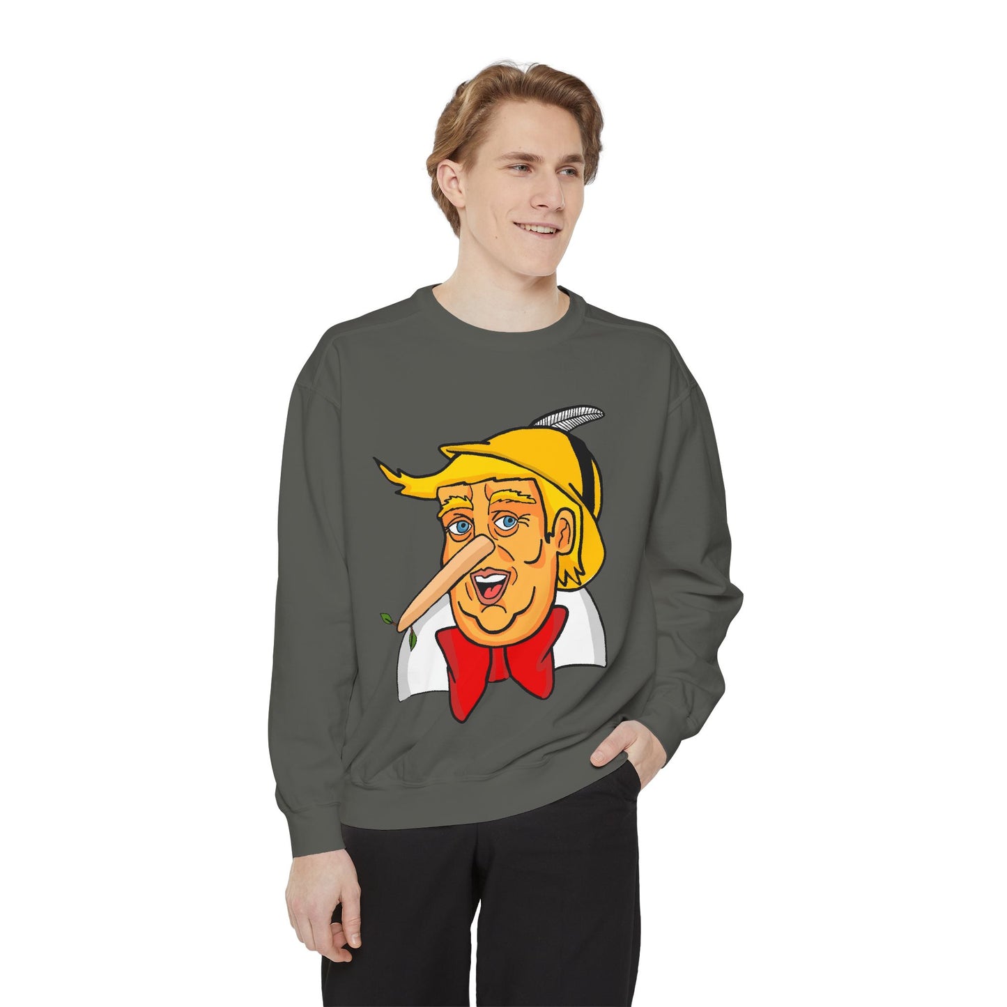Pinocchio Trump Face Sweatshirt — 'Fixing the Planet' Earth Graphic Pullover
