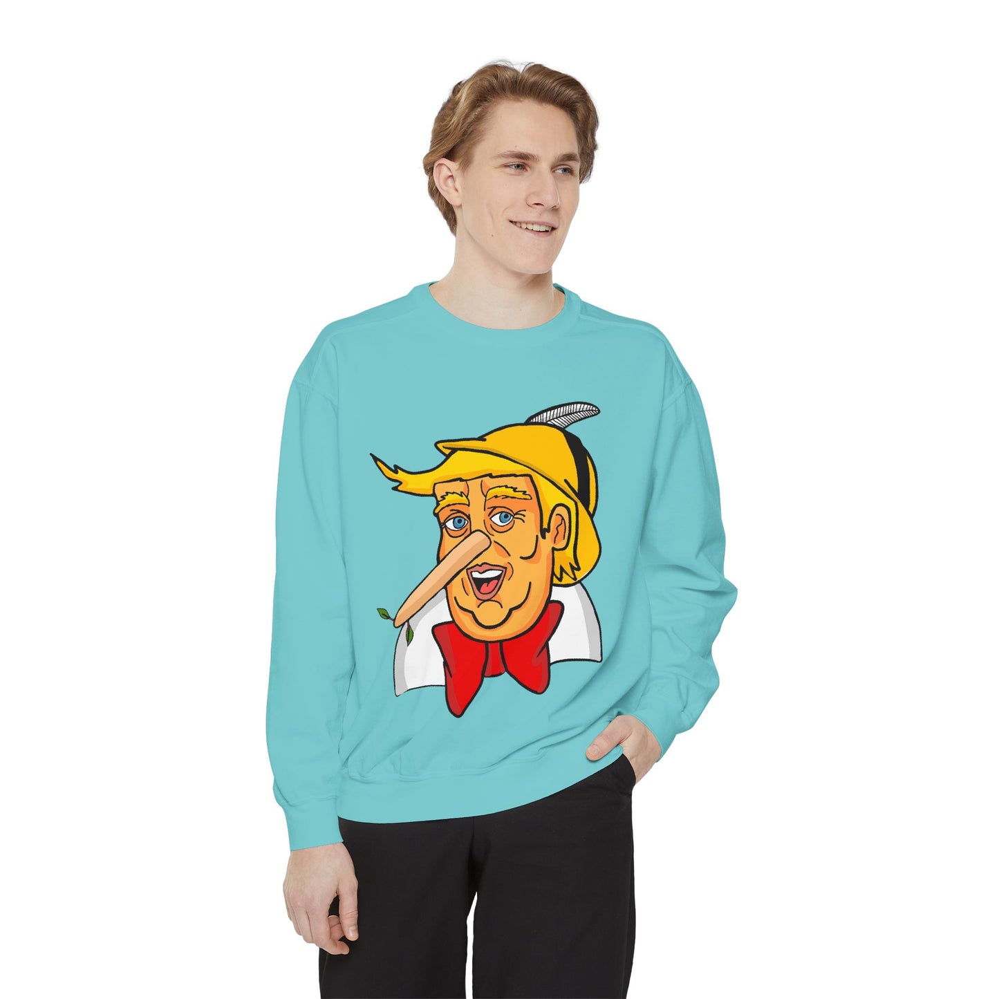Pinocchio Trump Face Sweatshirt — 'Fixing the Planet' Earth Graphic Pullover