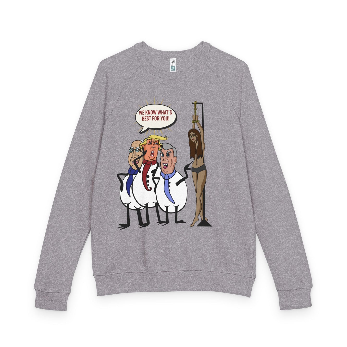 Political Satire Crewneck Sweatshirt — "We Know What’s Best For You" Cartoon