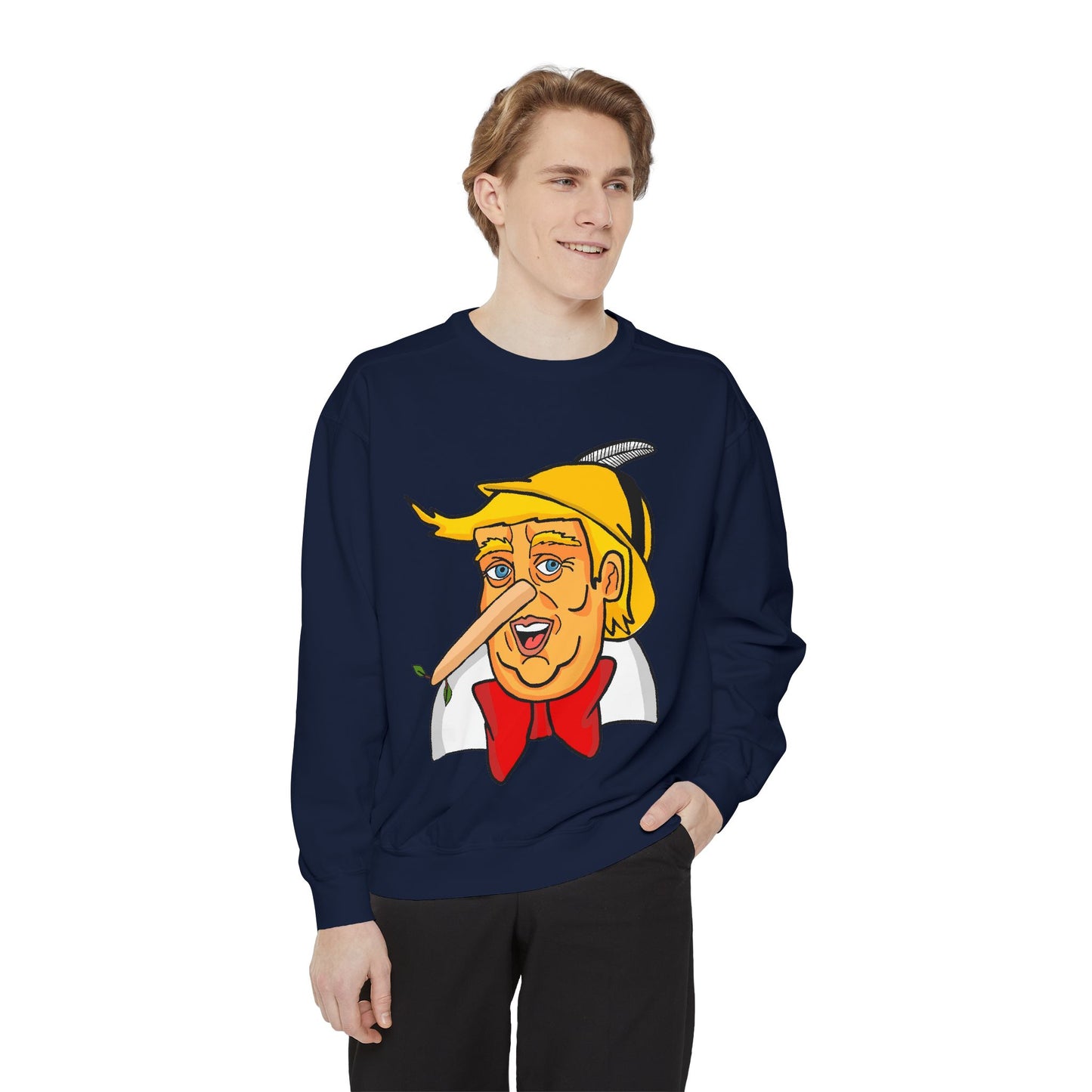 Pinocchio Trump Face Sweatshirt — 'Fixing the Planet' Earth Graphic Pullover
