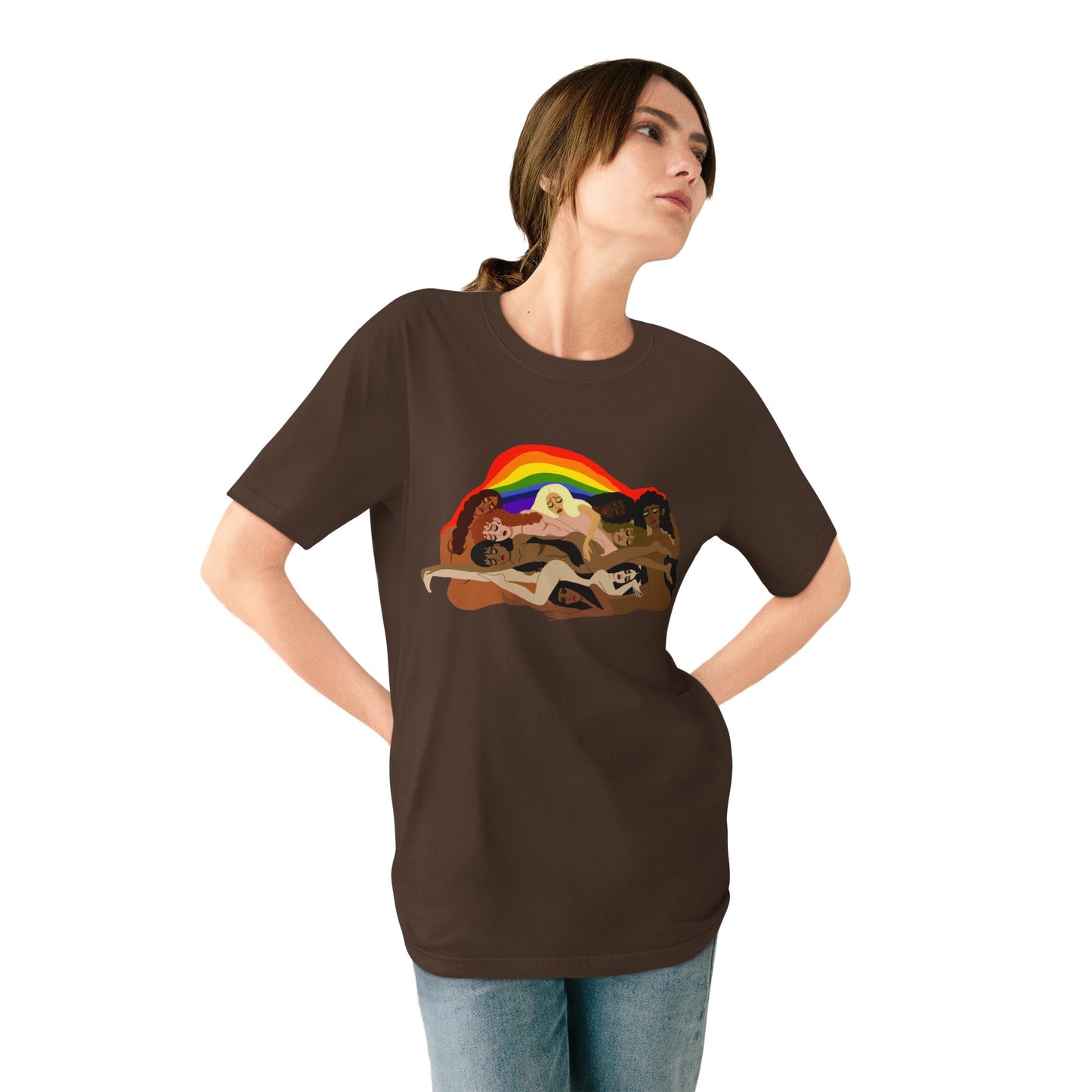 Organic Staple T-Shirt — Earth Love Graphic Tee with Rainbow & 'We're In It' Back Print
