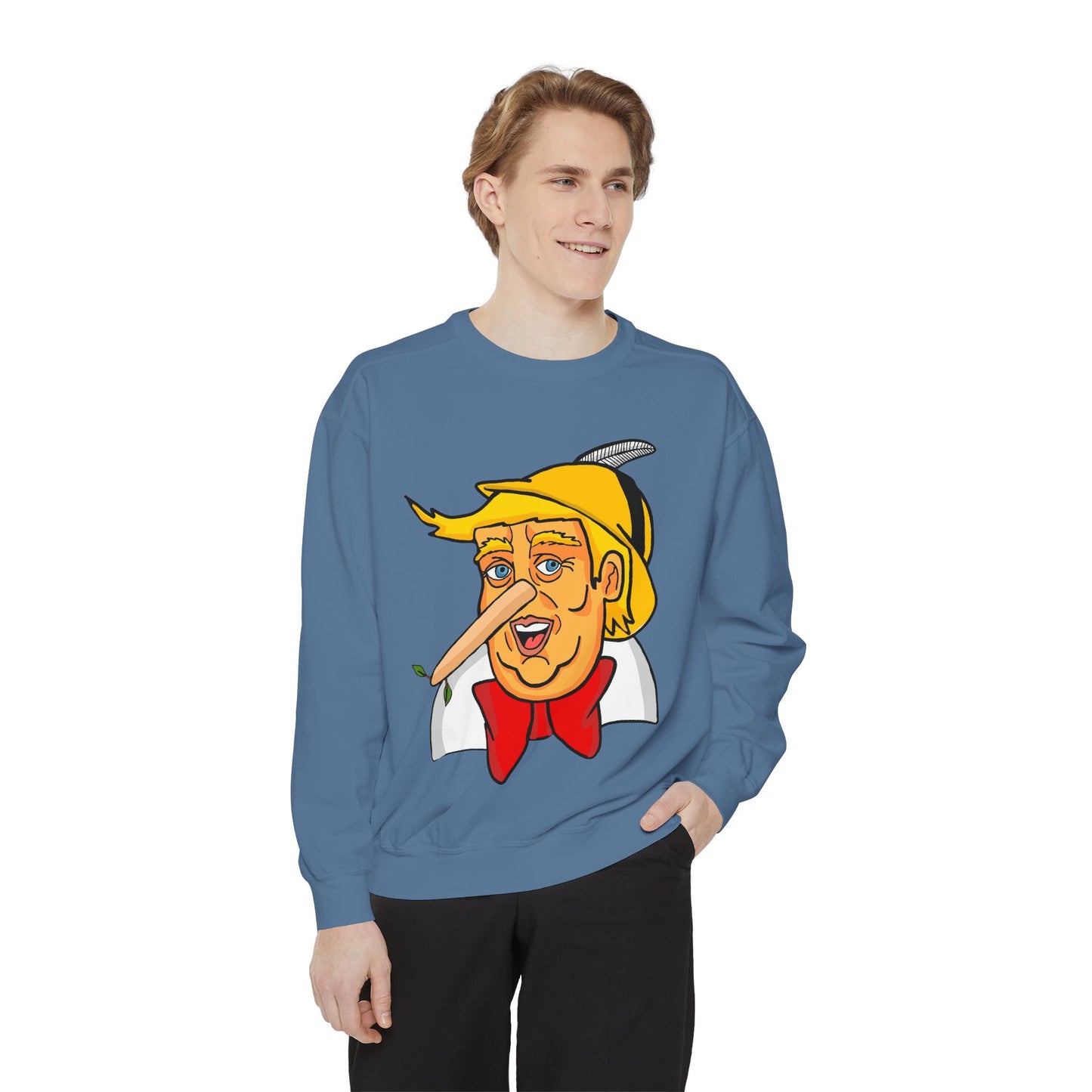 Pinocchio Trump Face Sweatshirt — 'Fixing the Planet' Earth Graphic Pullover