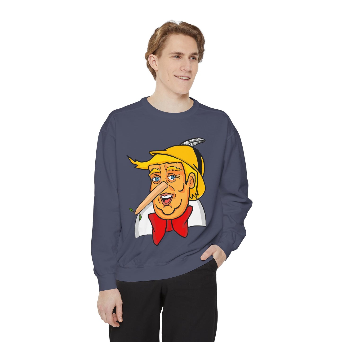 Pinocchio Trump Face Sweatshirt — 'Fixing the Planet' Earth Graphic Pullover