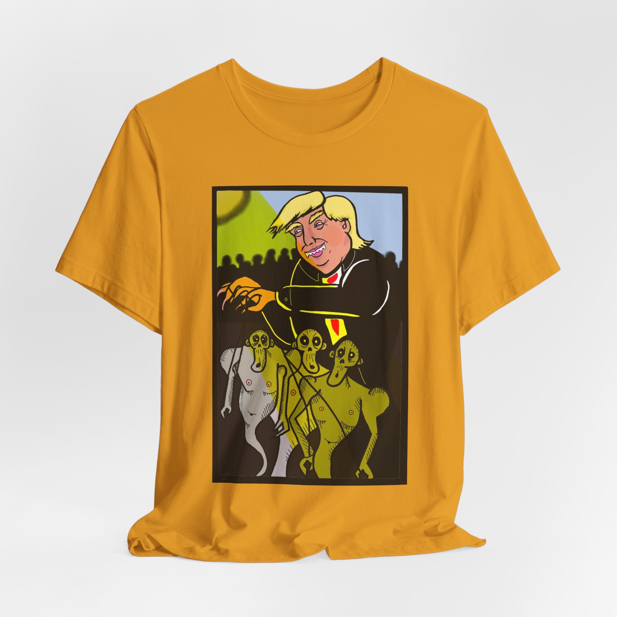 Political Satire T‑Shirt — 'Wisdom Brings' Back Print with Puppetmaster Design