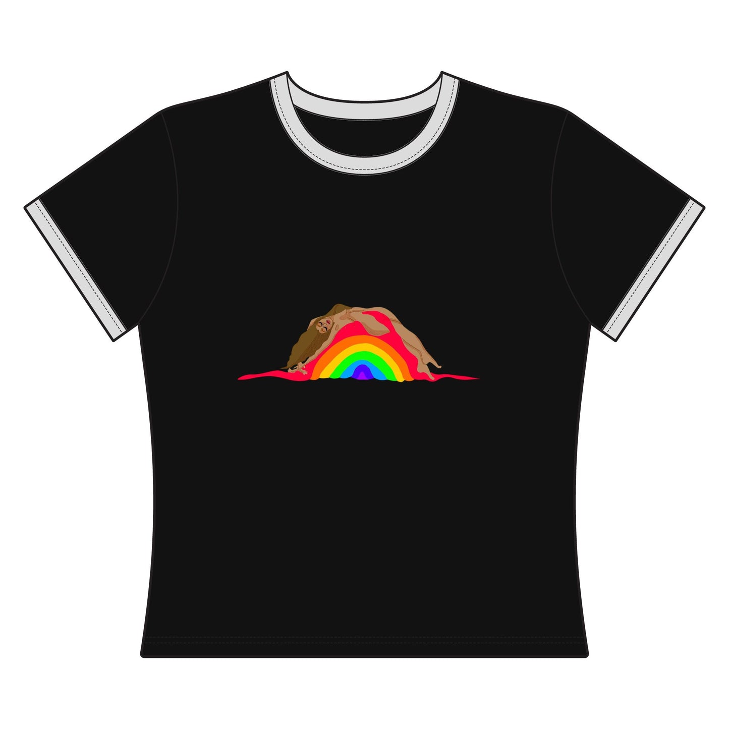 Women's Ringer Tee — Earth Lover Rainbow Graphic Tee ("Worn on Wings" Banner)