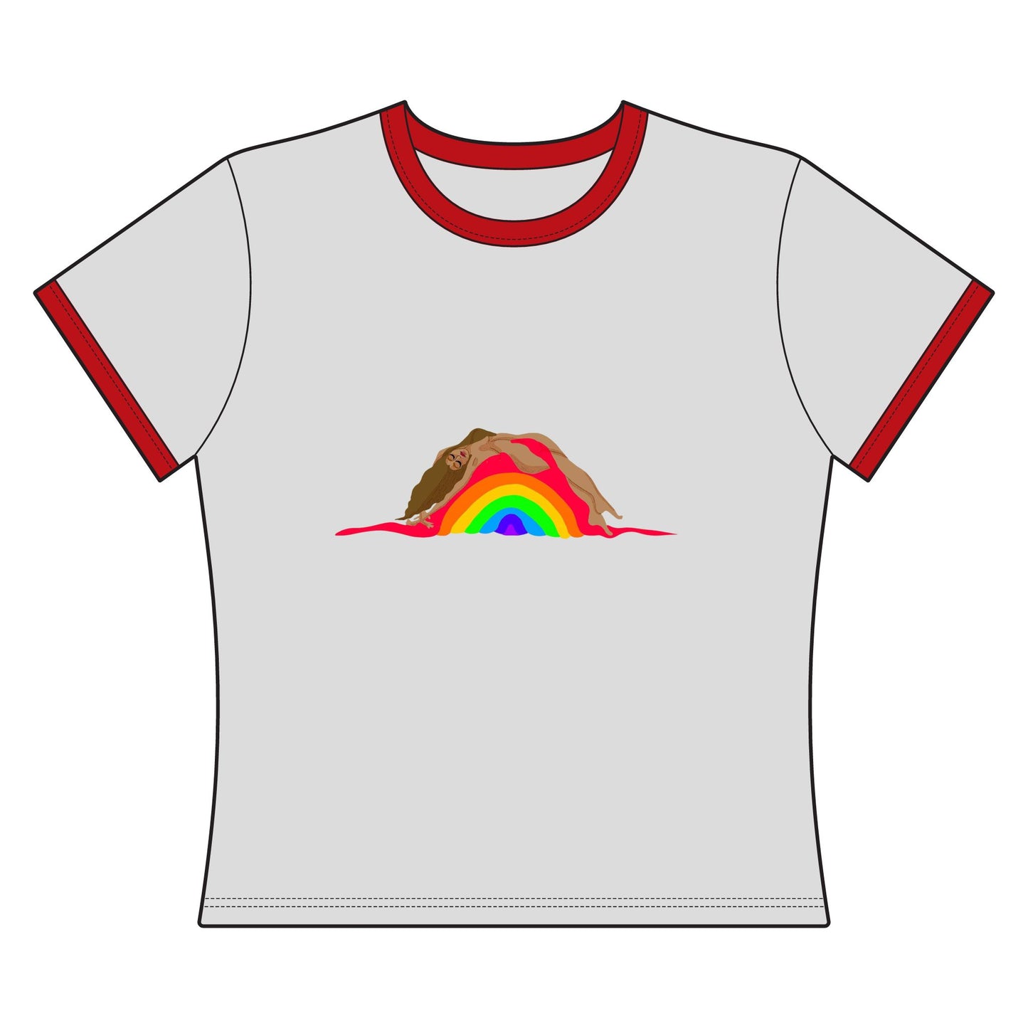 Women's Ringer Tee — Earth Lover Rainbow Graphic Tee ("Worn on Wings" Banner)
