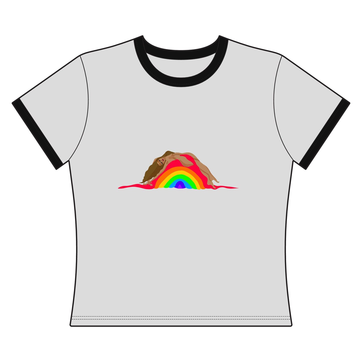 Women's Ringer Tee — Earth Lover Rainbow Graphic Tee ("Worn on Wings" Banner)