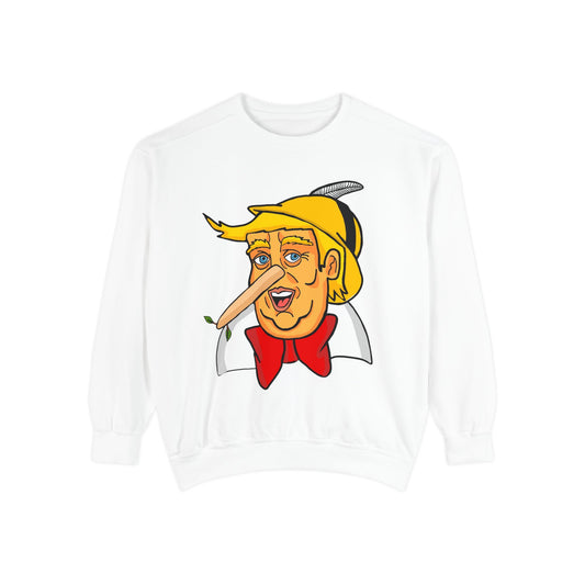 Pinocchio Trump Face Sweatshirt — 'Fixing the Planet' Earth Graphic Pullover