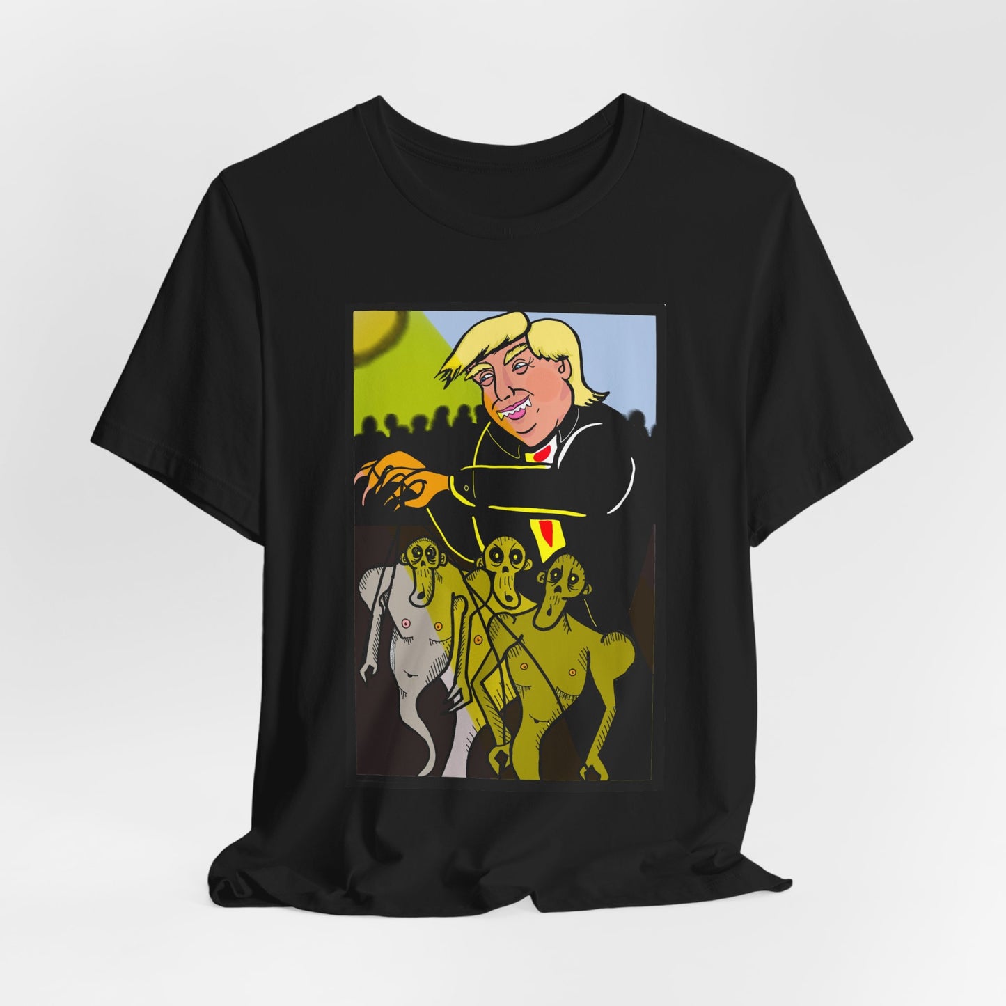 Political Satire T‑Shirt — 'Wisdom Brings' Back Print with Puppetmaster Design