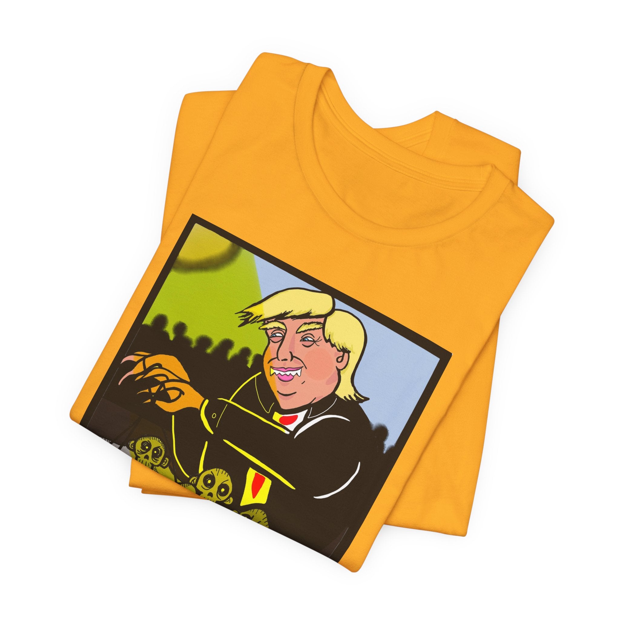 Political Satire T‑Shirt — 'Wisdom Brings' Back Print with Puppetmaster Design