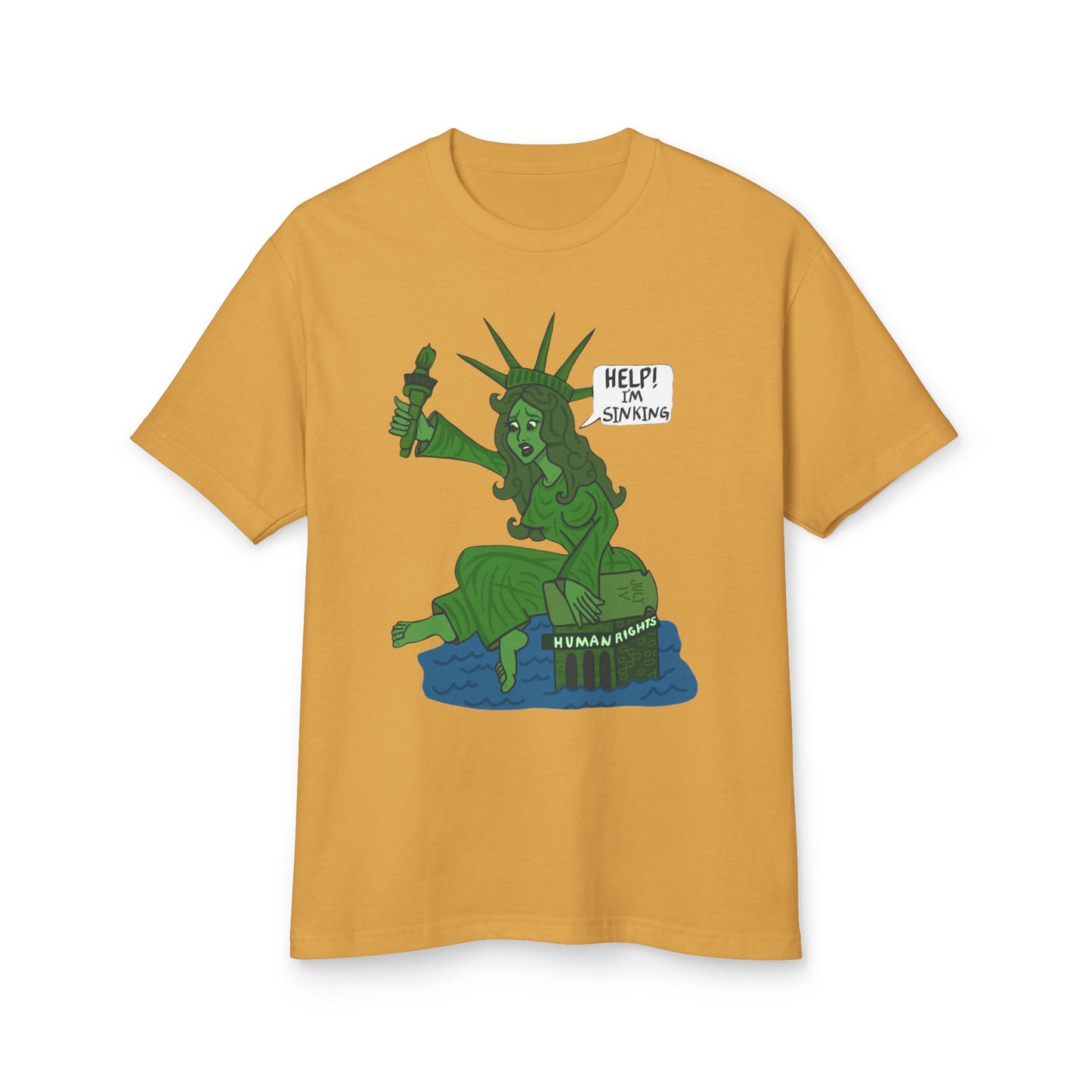 Statue of Liberty Sinking T-Shirt — "Help!  Tee with Earth Back Graphic