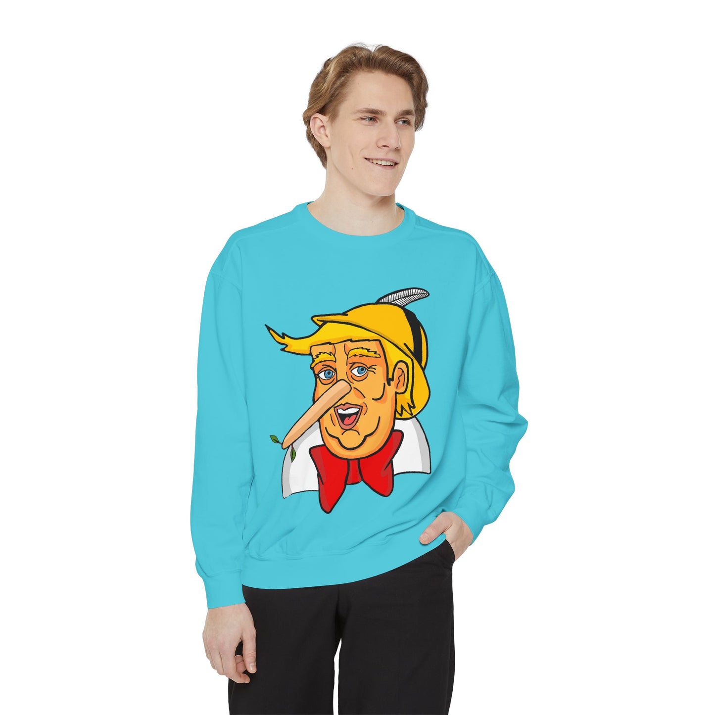 Pinocchio Trump Face Sweatshirt — 'Fixing the Planet' Earth Graphic Pullover