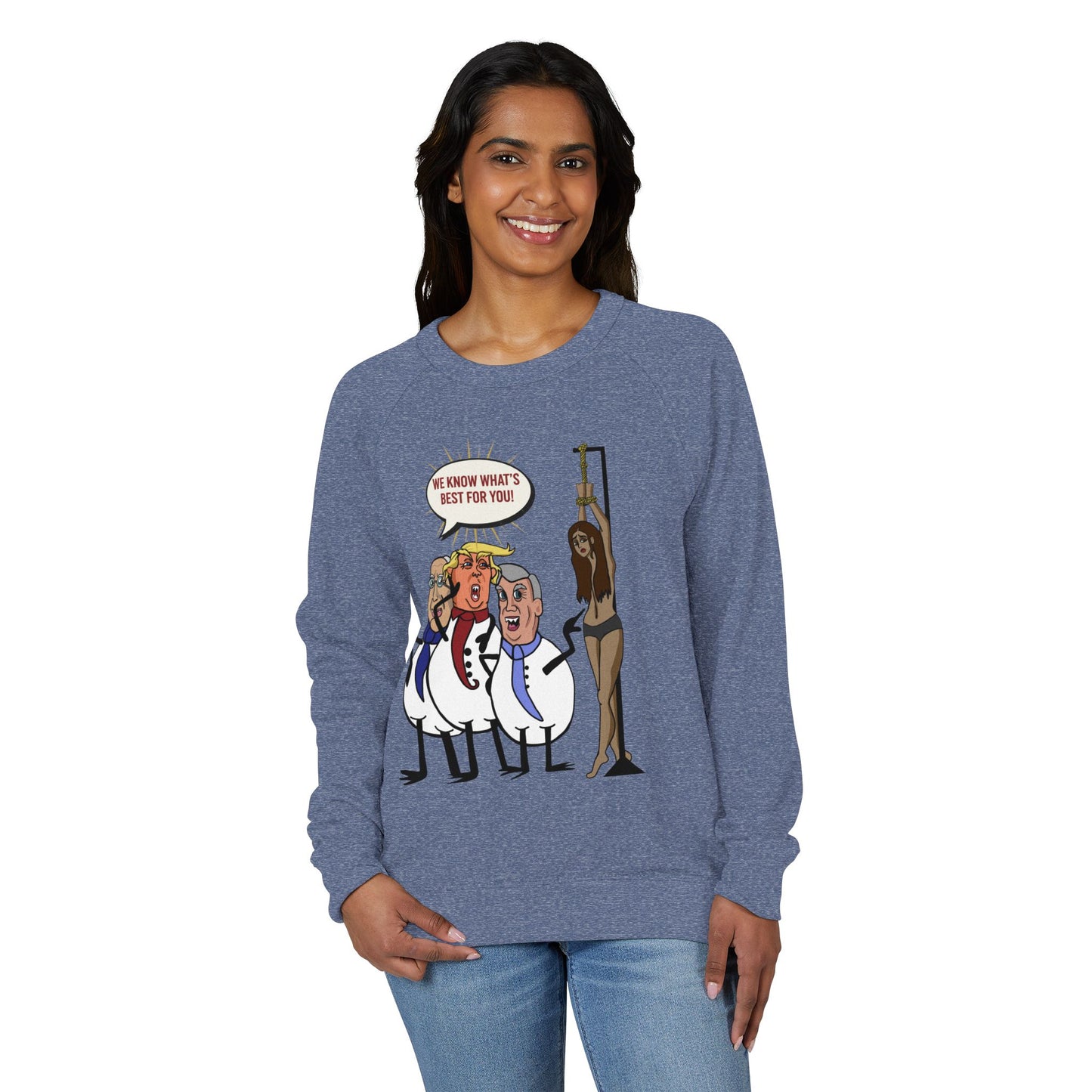 Political Satire Crewneck Sweatshirt — "We Know What’s Best For You" Cartoon