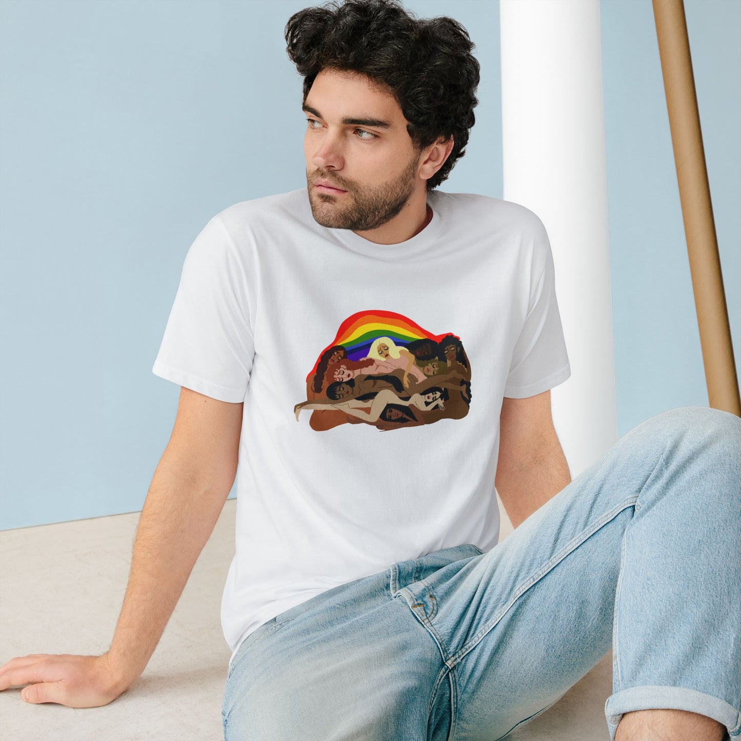 Organic Staple T-Shirt — Earth Love Graphic Tee with Rainbow & 'We're In It' Back Print
