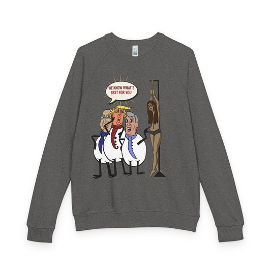 Political Satire Crewneck Sweatshirt — "We Know What’s Best For You" Cartoon