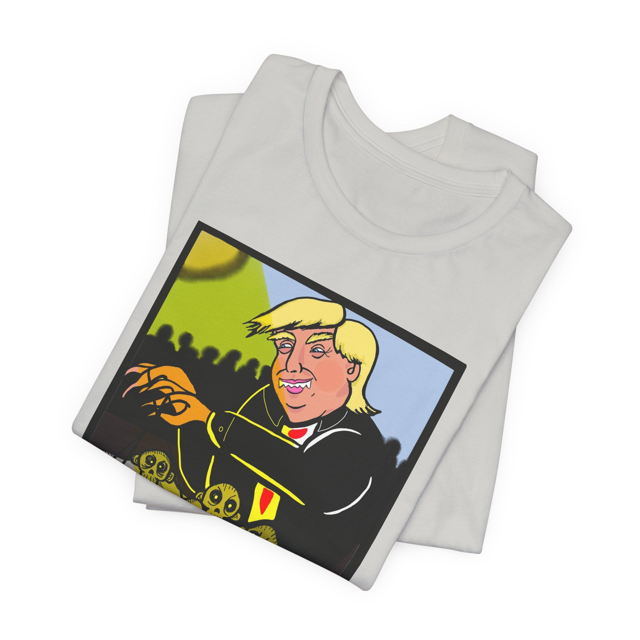 Political Satire T‑Shirt — 'Wisdom Brings' Back Print with Puppetmaster Design