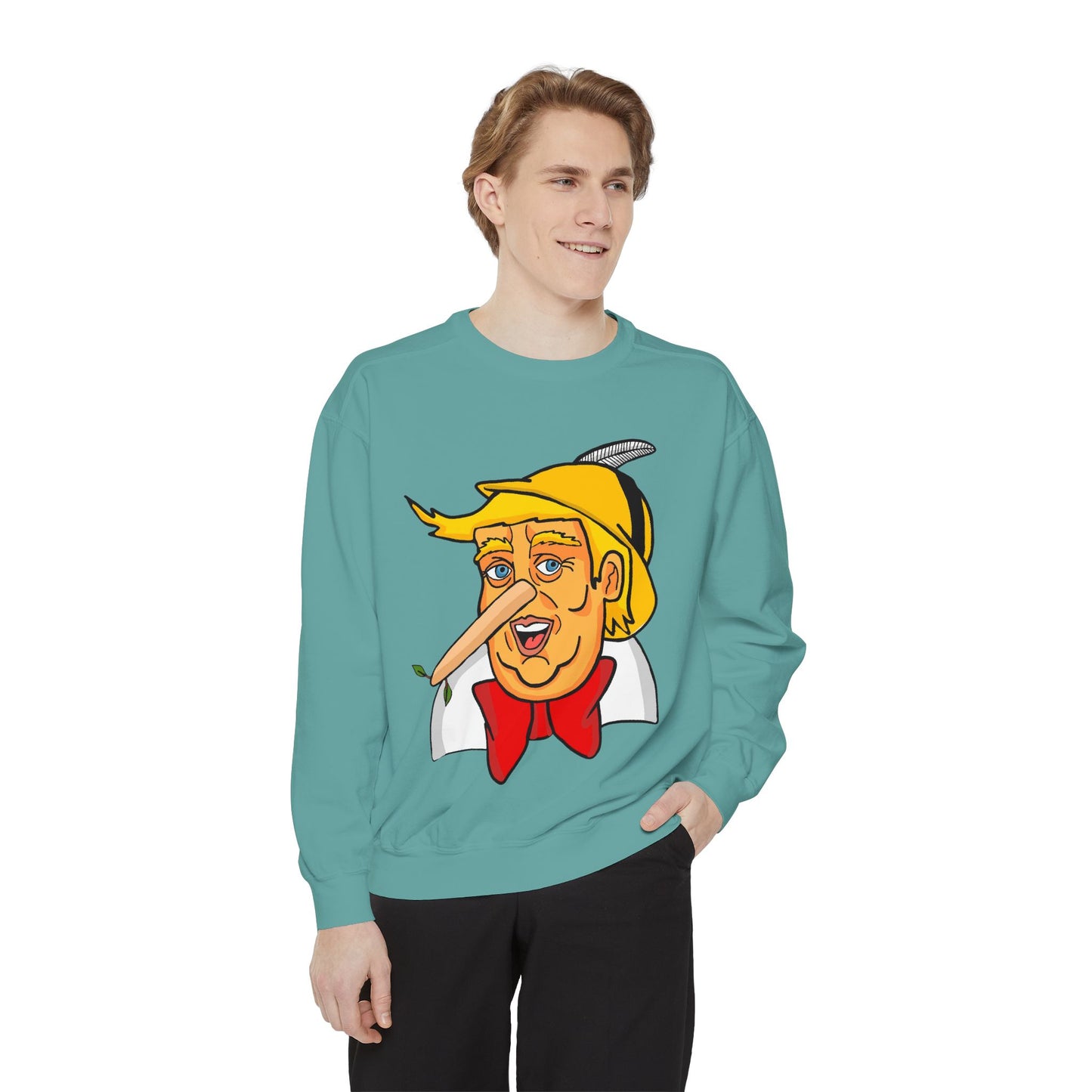 Pinocchio Trump Face Sweatshirt — 'Fixing the Planet' Earth Graphic Pullover