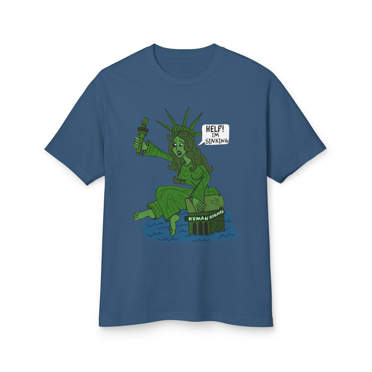 Statue of Liberty Sinking T-Shirt — "Help!  Tee with Earth Back Graphic