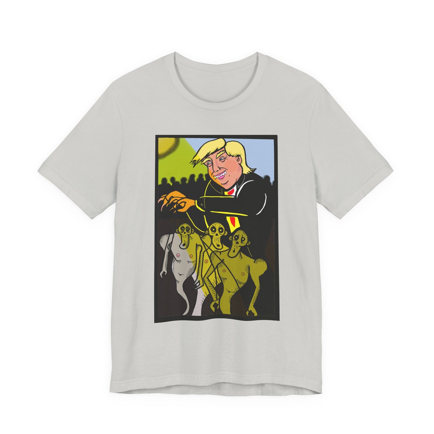 Political Satire T‑Shirt — 'Wisdom Brings' Back Print with Puppetmaster Design